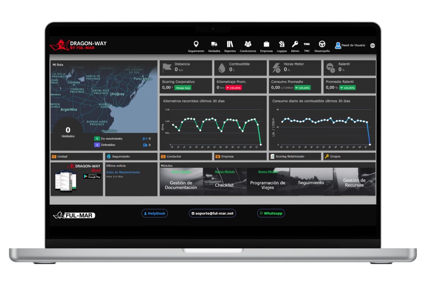 Pantalla del tacógrafo mostrando datos de ruta